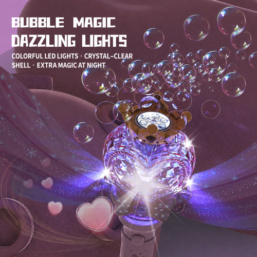 Magic Princess Bubble Wand – Light-Up Automatic Bubble Blower for Girls, Musical Heart Crown Wand, Leak-Proof Design, Birthday & Party Gift for Kids Ages 3+