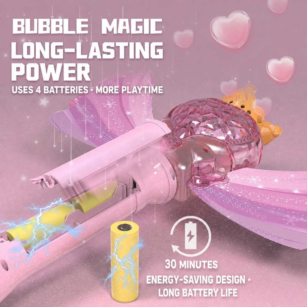 Magic Princess Bubble Wand – Light-Up Automatic Bubble Blower for Girls, Musical Heart Crown Wand, Leak-Proof Design, Birthday & Party Gift for Kids Ages 3+