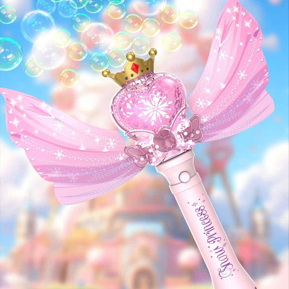 Magic Princess Bubble Wand – Light-Up Automatic Bubble Blower for Girls, Musical Heart Crown Wand, Leak-Proof Design, Birthday & Party Gift for Kids Ages 3+